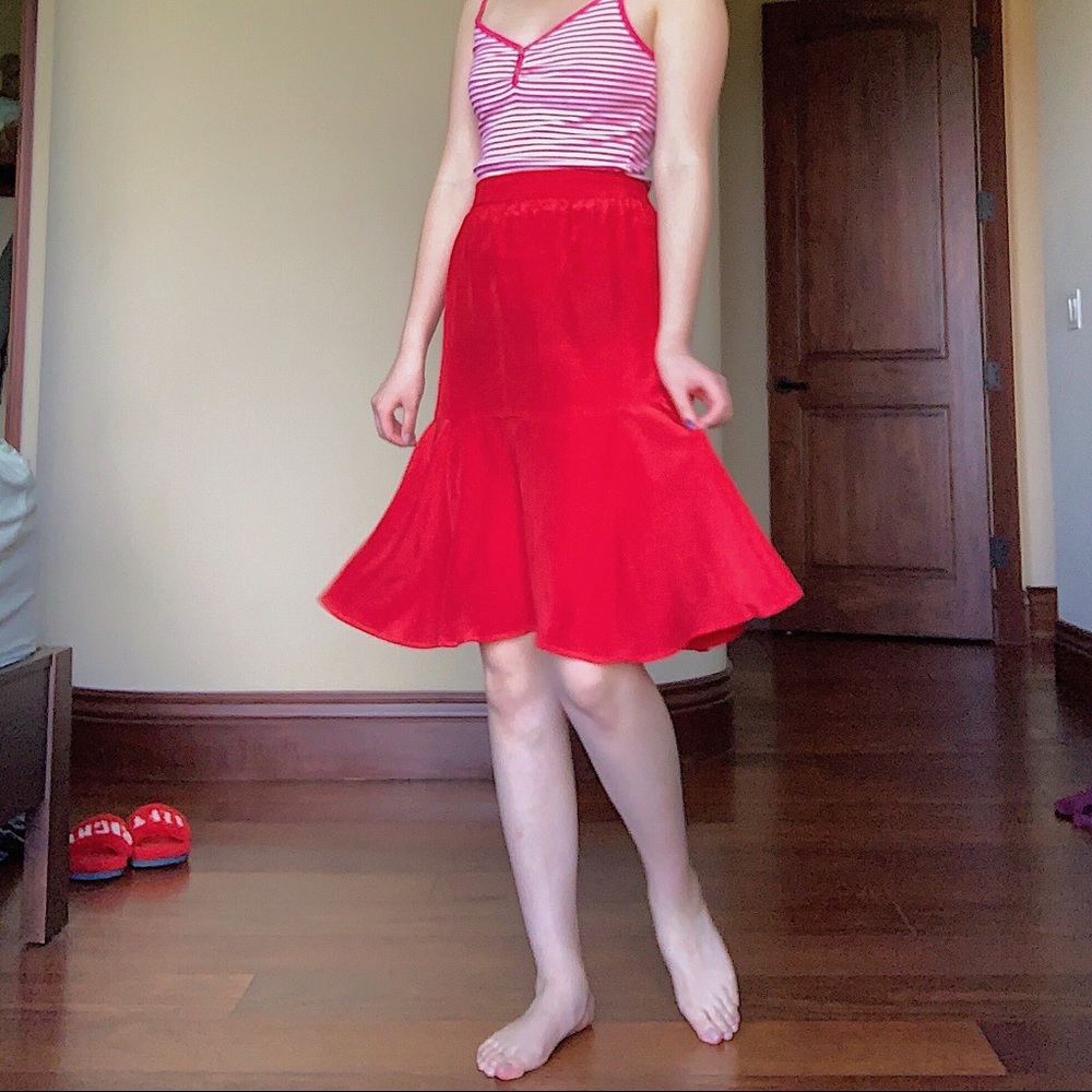 Romantic Red Silk Midi Skirt 🌹